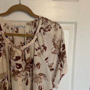 Abercrombie Cream Blouse with Brown Floral Print